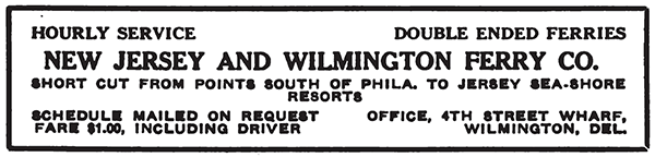 1917 ad for the Penns Grove-Wilmington ferry