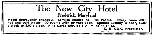 1917 ad for the New City Hotel