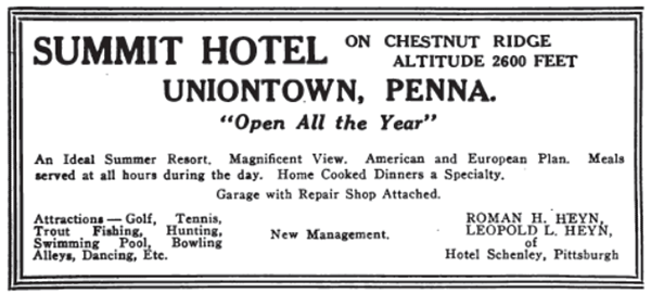 1917 ad for the Summit Hotel