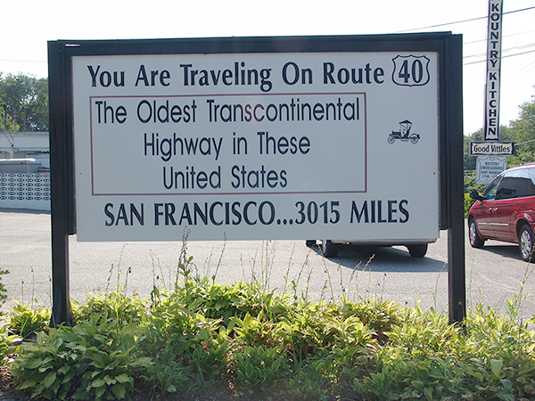 Route 40 distance sign at the Kountry Kitchen.