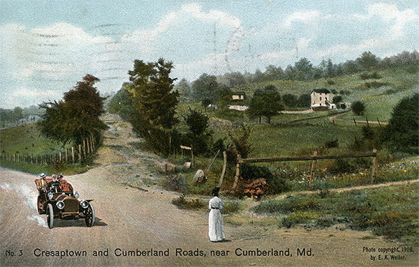 John Kennedy Lacock Braddock Road Postcard #3: Cresaptown and Cumberland Roads, near Cumberland, Md.