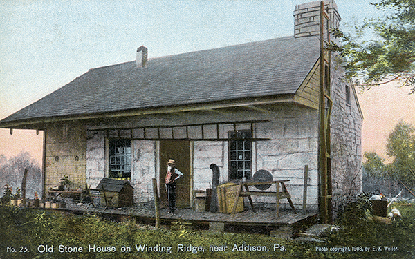 John Kennedy Lacock Braddock Road Postcard #23: Old Stone House on Winding Ridge, near Addison, Pa.