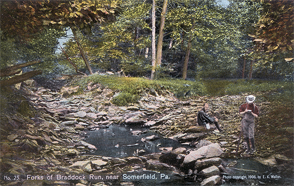 John Kennedy Lacock Braddock Road Postcard #25: Forks of Braddock Run, near Somerfield, Pa.