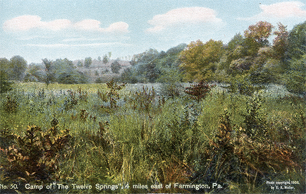 John Kennedy Lacock Braddock Road Postcard #30: Camp of the Twelve Springs, 4 miles east of Farmington, Pa.