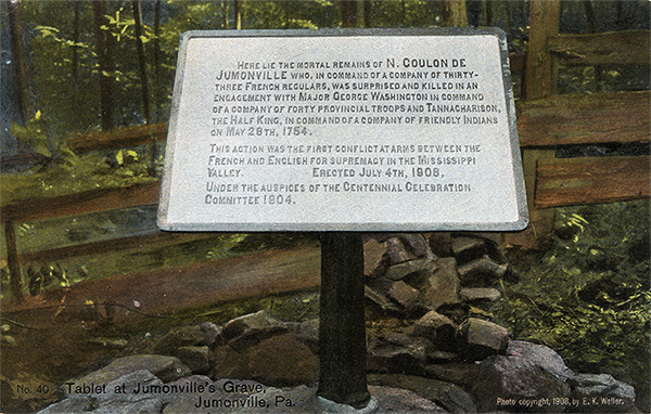 John Kennedy Lacock Braddock Road Postcard #40: Tablet at Jumonville's Grave, Jumonville, Pa.