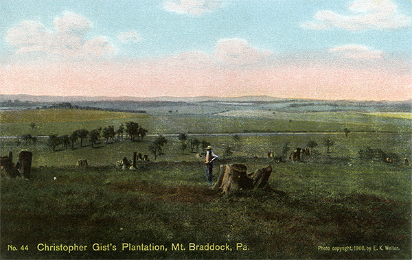 John Kennedy Lacock Braddock Road Postcard #44: Christopher Gist's Plantation, Mt. Braddock, Pa.