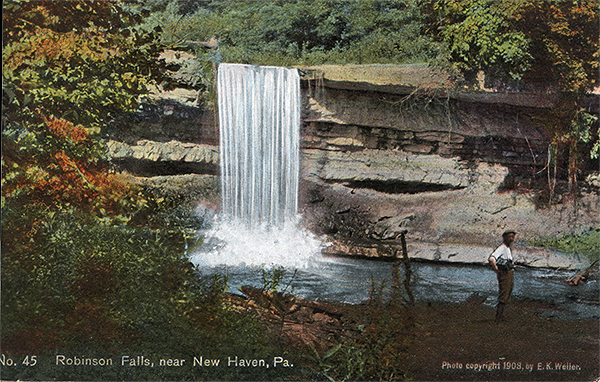 John Kennedy Lacock Braddock Road Postcard #45: Robinson Falls, near New Haven, Pa.