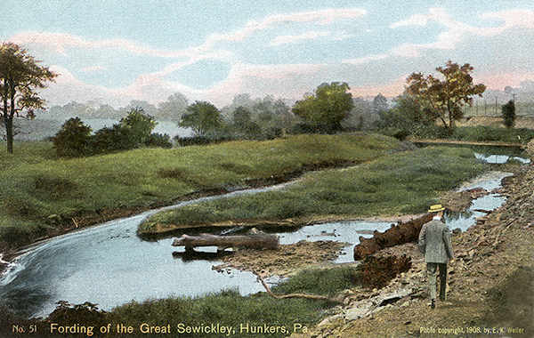 John Kennedy Lacock Braddock Road Postcard #51: Fording of the Great Sewickley Creek, Hunkers, Pa.
