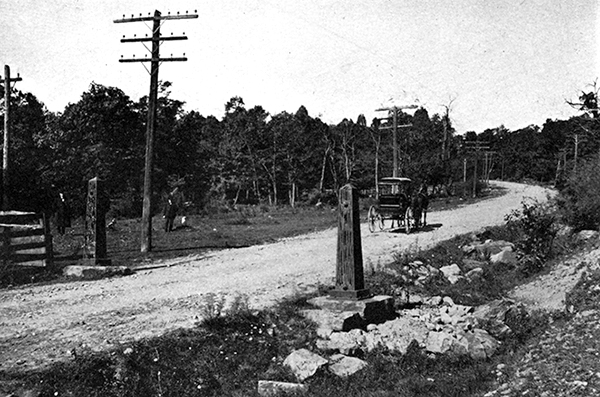 Long, steady grade on the eastern slope of Big Savage Mountain and original gate posts.