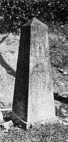 John Kennedy Lacock Photograph from Robert Bruce's <i>The National Road</i>: Close up of one of the original metal mileposts, still in good condition.