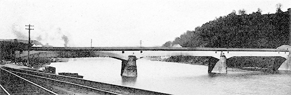 John Kennedy Lacock Cumberland Road Postcard #62: Wooden Covered Bridge over the Monongahela River, Brownsville, Pa.