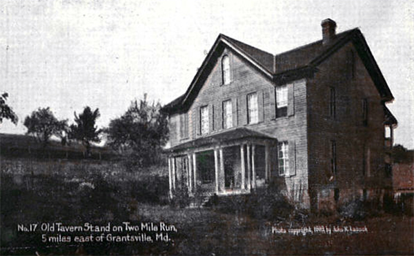 John Kennedy Lacock Cumberland Road Postcard #17: Old Tavern Stand on Two Mile Run, 5 miles east of Grantsville, Md.