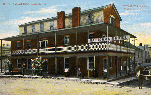 John Kennedy Lacock Cumberland Road Postcard #69: National Hotel, Beallsville, Pa.