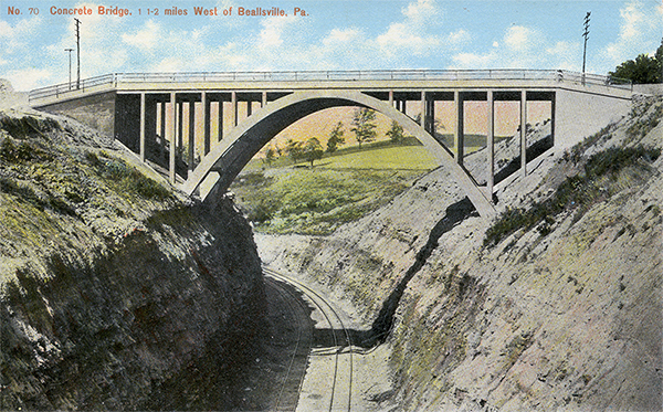 John Kennedy Lacock Cumberland Road Postcard #70: Concrete Bridge, 1 1/2 miles West of Beallsville, Pa.