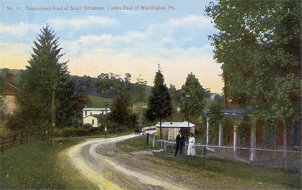 John Kennedy Lacock Cumberland Road Postcard #76: Cumberland Road at Strabane, 5 miles East of Washington, Pa.