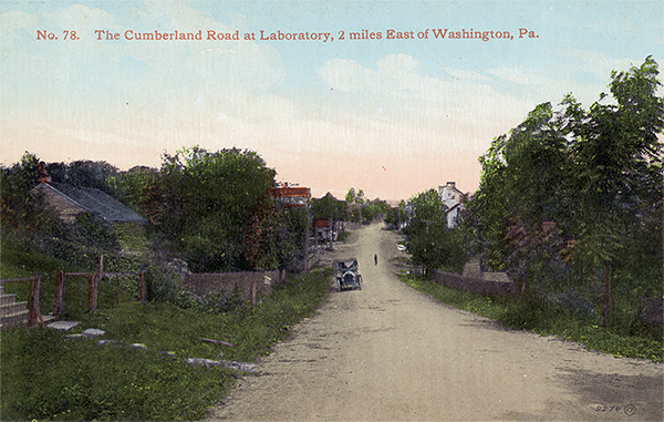 John Kennedy Lacock Cumberland Road Postcard #78: The Cumberland Road at Laboratory, 2 miles East of Washington, Pa.