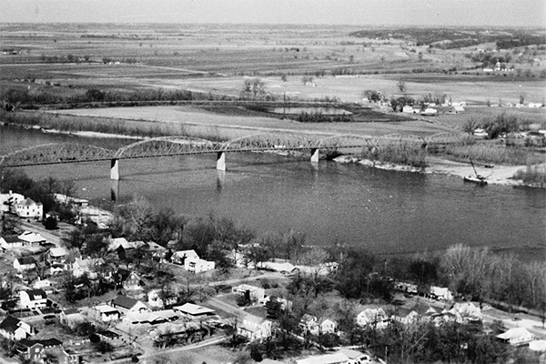 Aerial view of Boonville and the Boonville Bridge