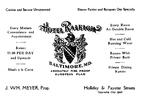 Advertisement for the Hotel Raleigh