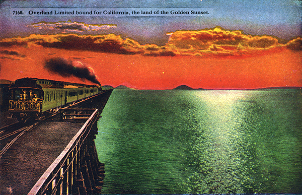 Train on the Great Salt Lake railroad causeway